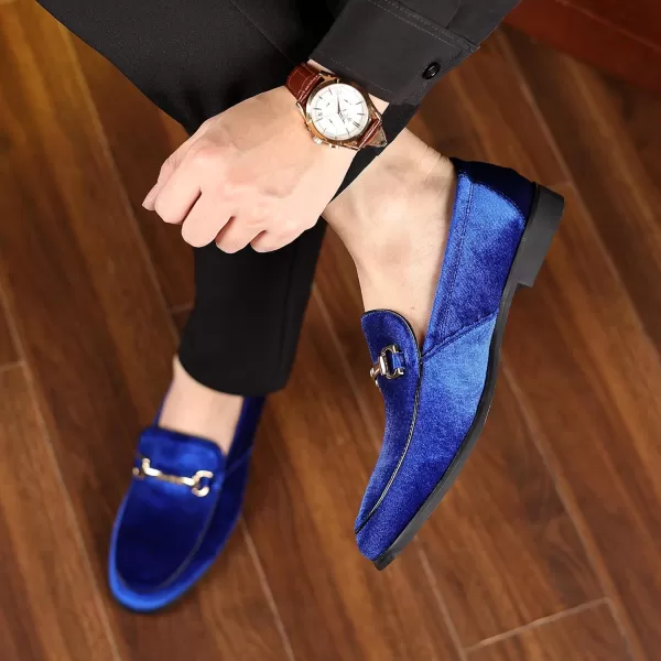 COSIDRAM Mens Dress Shoes Loafers Business Classic Suede Luxury Copper Chain Party Wedding Moccasins for MaleABlue
