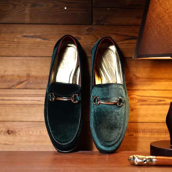 COSIDRAM Mens Dress Shoes Loafers Business Classic Suede Luxury Copper Chain Party Wedding Moccasins for MaleAGreen