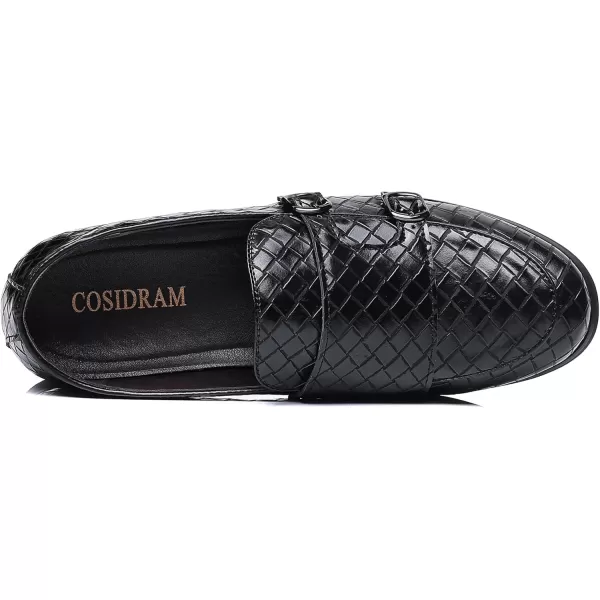 COSIDRAM Mens Dress Shoes Oxfords Double Monk Strap Fashion Luxury Slip on Formal Business ShoesABlack