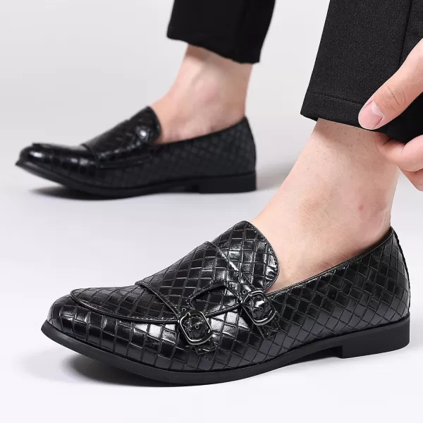 COSIDRAM Mens Dress Shoes Oxfords Double Monk Strap Fashion Luxury Slip on Formal Business ShoesABlack