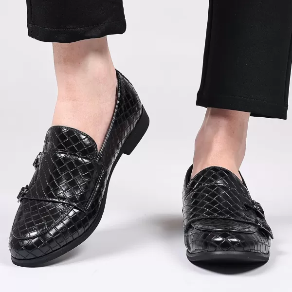 COSIDRAM Mens Dress Shoes Oxfords Double Monk Strap Fashion Luxury Slip on Formal Business ShoesABlack