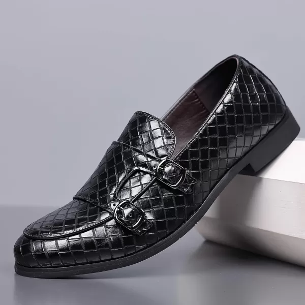 COSIDRAM Mens Dress Shoes Oxfords Double Monk Strap Fashion Luxury Slip on Formal Business ShoesABlack