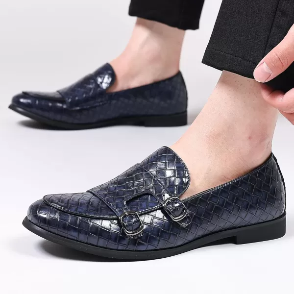 COSIDRAM Mens Dress Shoes Oxfords Double Monk Strap Fashion Luxury Slip on Formal Business ShoesABlue