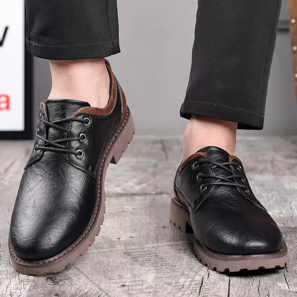 COSIDRAM Mens Fashion Oxfords Casual Dress Shoes Business Office Classic Modern Dress Shoes for Gentleman Leather ShoesABlack