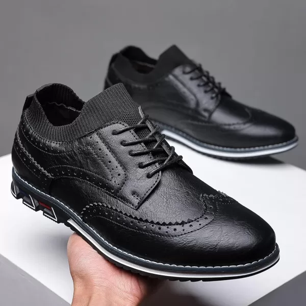 COSIDRAM Mens Stylish Oxfords Casual Dress Shoes Business Office Classic Modern for Gentleman Leather ShoesABlack