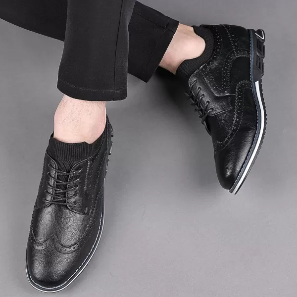 COSIDRAM Mens Stylish Oxfords Casual Dress Shoes Business Office Classic Modern for Gentleman Leather ShoesABlack