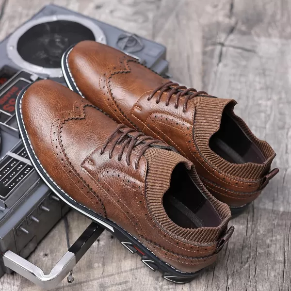 COSIDRAM Mens Stylish Oxfords Casual Dress Shoes Business Office Classic Modern for Gentleman Leather ShoesABrown