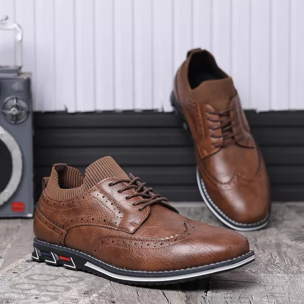 COSIDRAM Mens Stylish Oxfords Casual Dress Shoes Business Office Classic Modern for Gentleman Leather ShoesABrown
