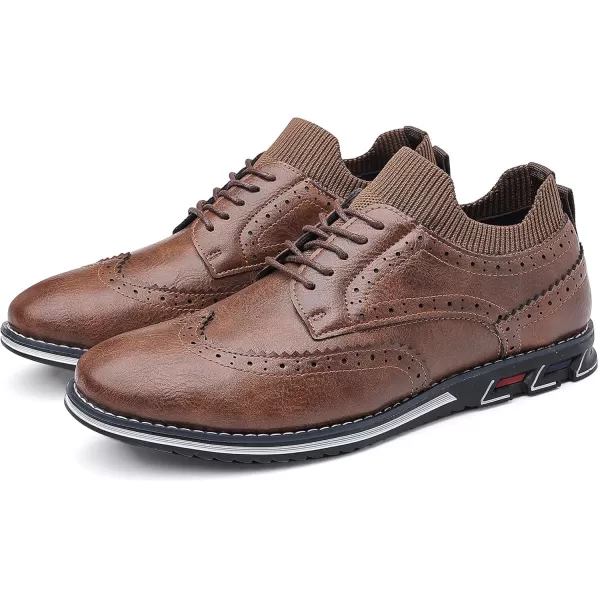 COSIDRAM Mens Stylish Oxfords Casual Dress Shoes Business Office Classic Modern for Gentleman Leather ShoesABrown
