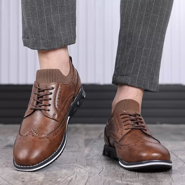 COSIDRAM Mens Stylish Oxfords Casual Dress Shoes Business Office Classic Modern for Gentleman Leather ShoesABrown