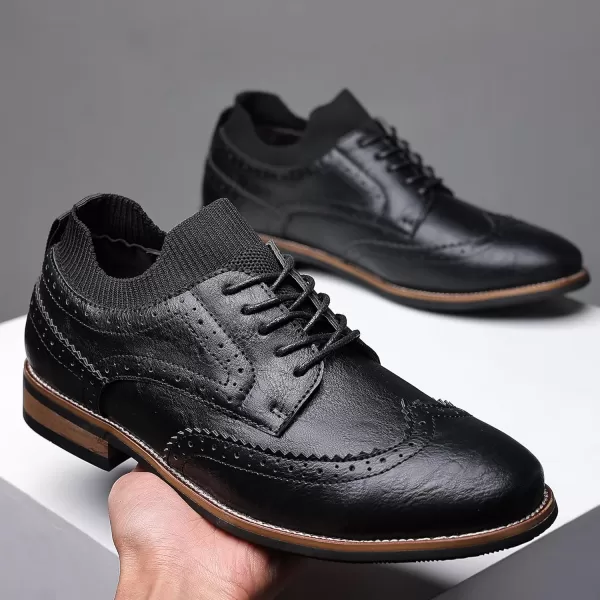 COSIDRAM Mens Stylish Oxfords Casual Dress Shoes Business Office Classic Modern for Gentleman Leather ShoesBBlack