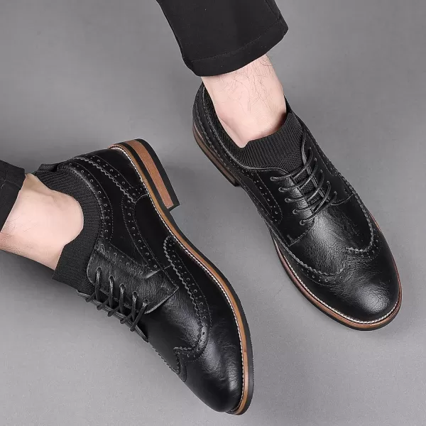 COSIDRAM Mens Stylish Oxfords Casual Dress Shoes Business Office Classic Modern for Gentleman Leather ShoesBBlack