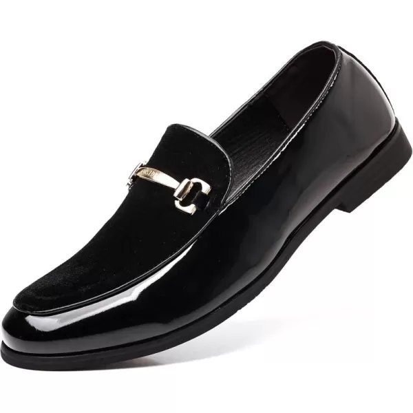 COSIDRAM Mens Casual Shoes Fashion Velvet Patent Leather Loafers Classic Gold Buckle Business Party ShoesABlack