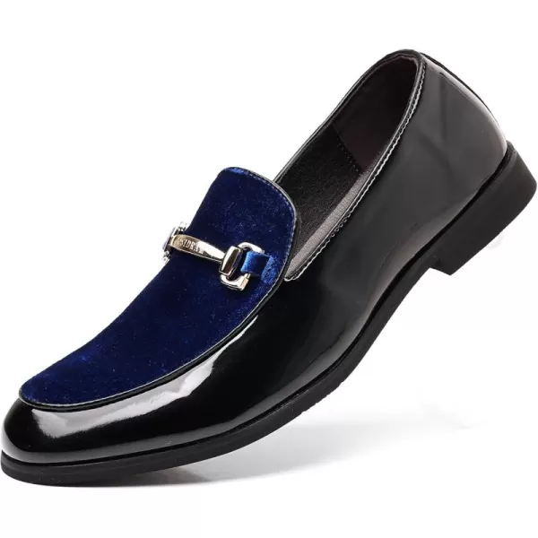 COSIDRAM Mens Casual Shoes Fashion Velvet Patent Leather Loafers Classic Gold Buckle Business Party ShoesABlue