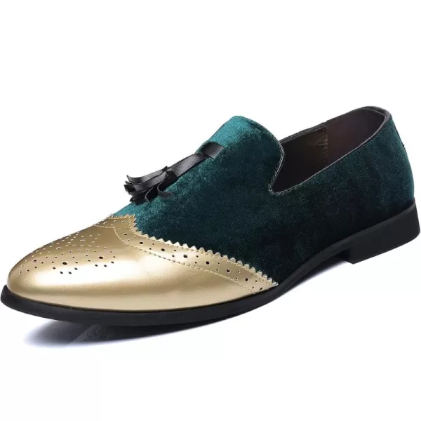 COSIDRAM Mens Casual Shoes Tassel Loafers Wingtip Brogues Comfort Slip on Walking Velvet ShoesAGreen