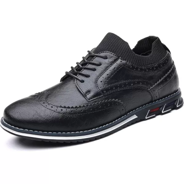 COSIDRAM Mens Stylish Oxfords Casual Dress Shoes Business Office Classic Modern for Gentleman Leather ShoesABlack