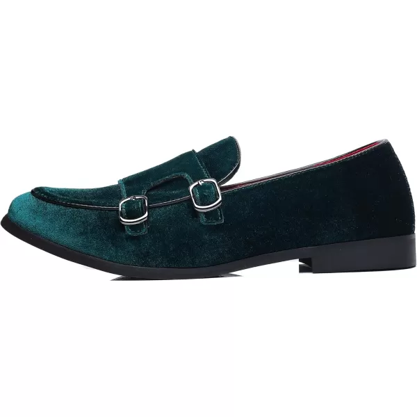COSIDRAM Mens Dress Shoes Velvet Loafers Double Monk Strap Vintage Fashion Slipon Suede LoafersAGreen