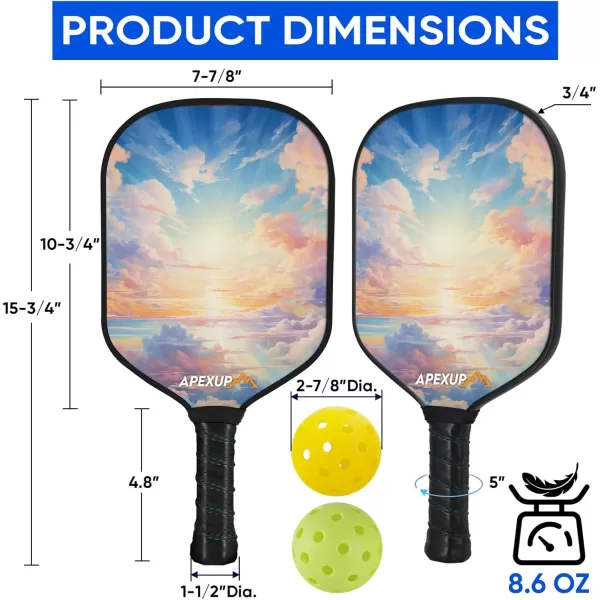 APEXUP Fiberglass Pickleball Paddles Premium Pickleball Paddles Set of 2 Pickle Ball Set with Ergonomic Cushion Grip 2 Pickleball Rackets 4 Pickleball 1 Portable BagCloud