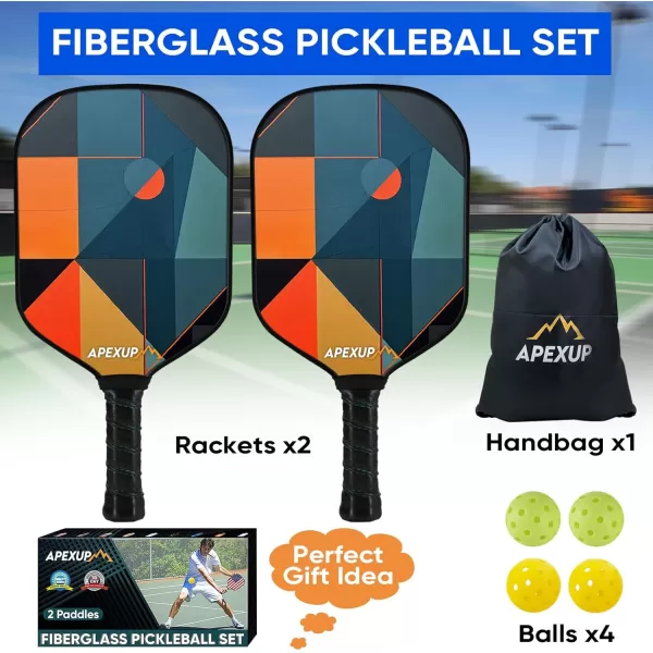 APEXUP Fiberglass Pickleball Paddles Premium Pickleball Paddles Set of 2 Pickle Ball Set with Ergonomic Cushion Grip 2 Pickleball Rackets 4 Pickleball 1 Portable BagGeometry