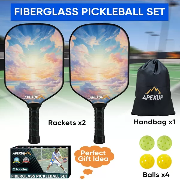 APEXUP Fiberglass Pickleball Paddles Premium Pickleball Paddles Set of 2 Pickle Ball Set with Ergonomic Cushion Grip 2 Pickleball Rackets 4 Pickleball 1 Portable BagCloud
