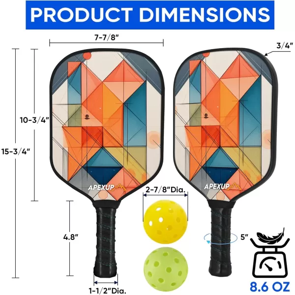 APEXUP Fiberglass Pickleball Paddles Premium Pickleball Paddles Set of 2 Pickle Ball Set with Ergonomic Cushion Grip 2 Pickleball Rackets 4 Pickleball 1 Portable BagLine