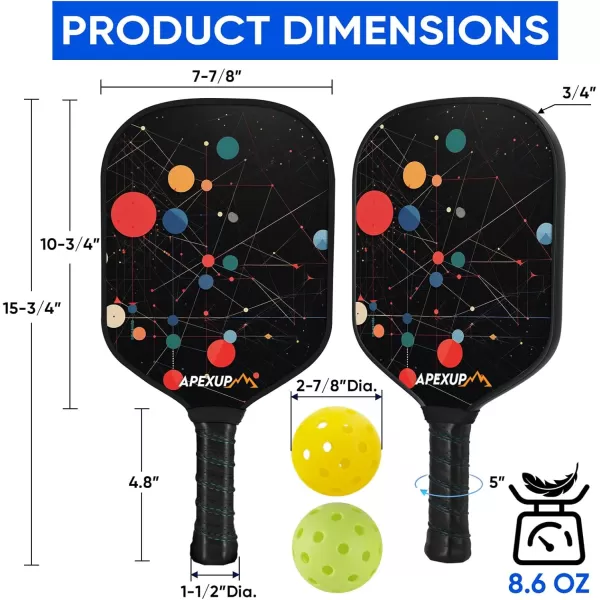 APEXUP Fiberglass Pickleball Paddles Premium Pickleball Paddles Set of 2 Pickle Ball Set with Ergonomic Cushion Grip 2 Pickleball Rackets 4 Pickleball 1 Portable BagColored ball