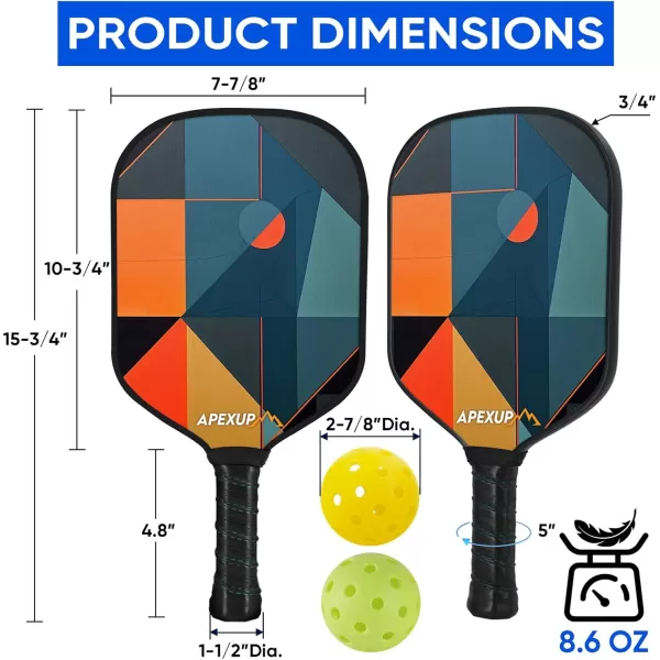APEXUP Fiberglass Pickleball Paddles Premium Pickleball Paddles Set of 2 Pickle Ball Set with Ergonomic Cushion Grip 2 Pickleball Rackets 4 Pickleball 1 Portable BagGeometry