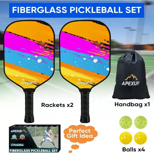 APEXUP Fiberglass Pickleball Paddles Premium Pickleball Paddles Set of 2 Pickle Ball Set with Ergonomic Cushion Grip 2 Pickleball Rackets 4 Pickleball 1 Portable BagGraffiti