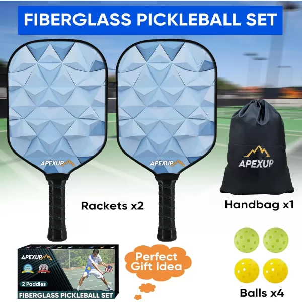 APEXUP Fiberglass Pickleball Paddles Premium Pickleball Paddles Set of 2 Pickle Ball Set with Ergonomic Cushion Grip 2 Pickleball Rackets 4 Pickleball 1 Portable BagIcecube