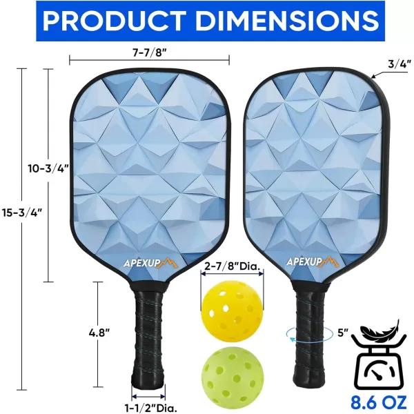 APEXUP Fiberglass Pickleball Paddles Premium Pickleball Paddles Set of 2 Pickle Ball Set with Ergonomic Cushion Grip 2 Pickleball Rackets 4 Pickleball 1 Portable BagIcecube