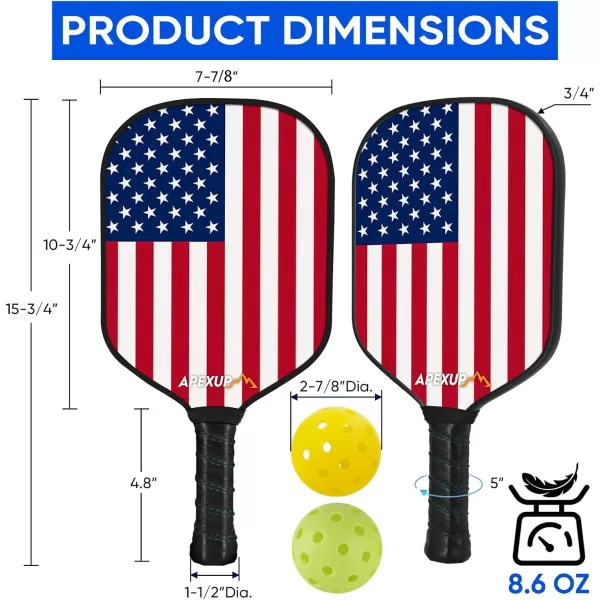 APEXUP Fiberglass Pickleball Paddles Premium Pickleball Paddles Set of 2 Pickle Ball Set with Ergonomic Cushion Grip 2 Pickleball Rackets 4 Pickleball 1 Portable BagFlag
