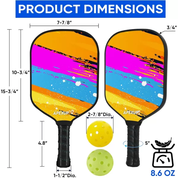APEXUP Fiberglass Pickleball Paddles Premium Pickleball Paddles Set of 2 Pickle Ball Set with Ergonomic Cushion Grip 2 Pickleball Rackets 4 Pickleball 1 Portable BagGraffiti