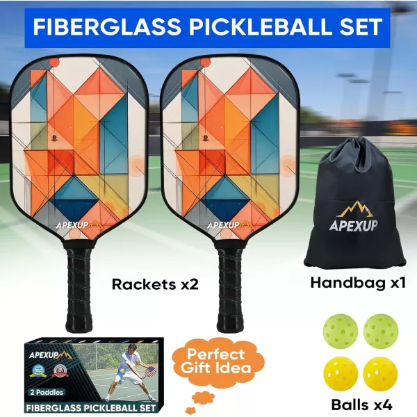 APEXUP Fiberglass Pickleball Paddles Premium Pickleball Paddles Set of 2 Pickle Ball Set with Ergonomic Cushion Grip 2 Pickleball Rackets 4 Pickleball 1 Portable BagLine