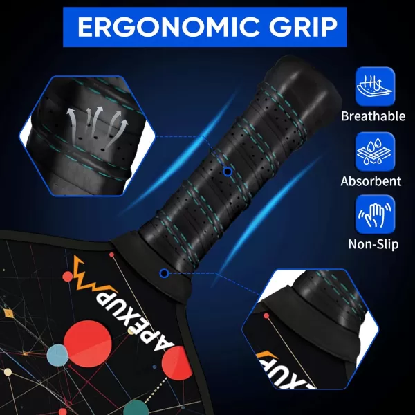 APEXUP Fiberglass Pickleball Paddles Premium Pickleball Paddles Set of 2 Pickle Ball Set with Ergonomic Cushion Grip 2 Pickleball Rackets 4 Pickleball 1 Portable BagColored ball