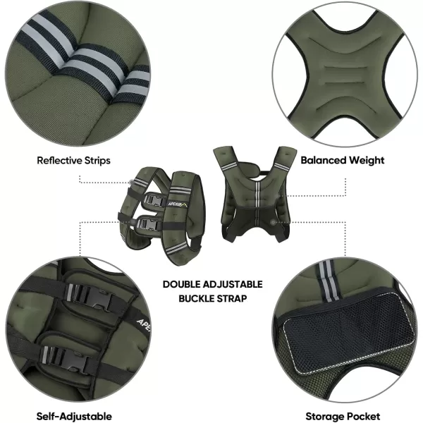 APEXUP Weighted Vest Men 5lbs10lbs15lbs20lbs25lbs30lbs Weights with Reflective Stripe Weighted vest for Women Workout Equipment for Strength Training RunningGreen