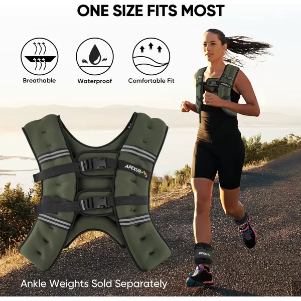 APEXUP Weighted Vest Men 5lbs10lbs15lbs20lbs25lbs30lbs Weights with Reflective Stripe Weighted vest for Women Workout Equipment for Strength Training RunningGreen