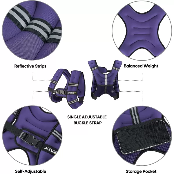 APEXUP Weighted Vest Men 5lbs10lbs15lbs20lbs25lbs30lbs Weights with Reflective Stripe Weighted vest for Women Workout Equipment for Strength Training RunningPurple