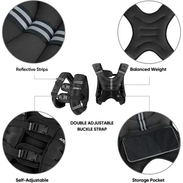 APEXUP Weighted Vest Men 5lbs10lbs15lbs20lbs25lbs30lbs Weights with Reflective Stripe Weighted vest for Women Workout Equipment for Strength Training RunningBlack
