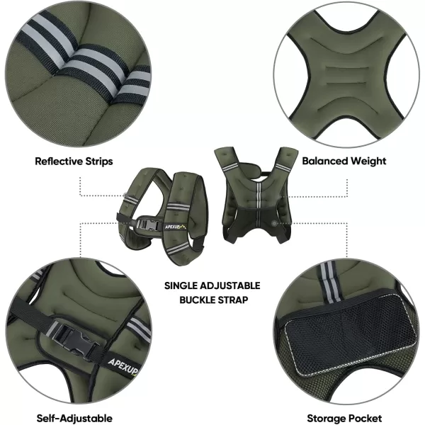 APEXUP Weighted Vest Men 5lbs10lbs15lbs20lbs25lbs30lbs Weights with Reflective Stripe Weighted vest for Women Workout Equipment for Strength Training RunningGreen