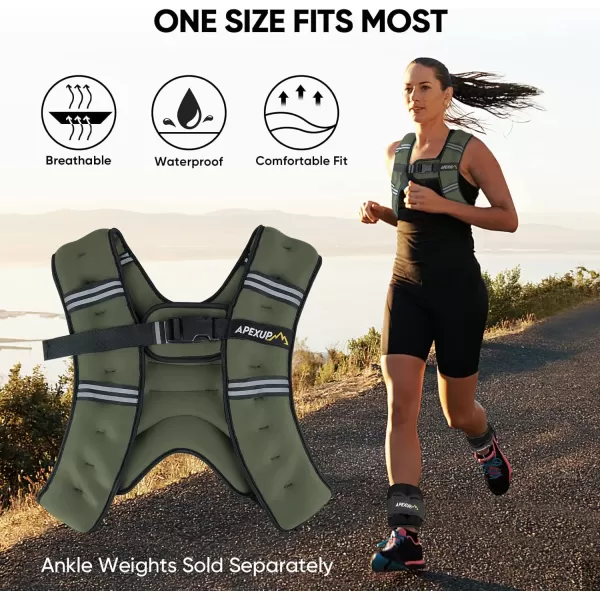 APEXUP Weighted Vest Men 5lbs10lbs15lbs20lbs25lbs30lbs Weights with Reflective Stripe Weighted vest for Women Workout Equipment for Strength Training RunningGreen