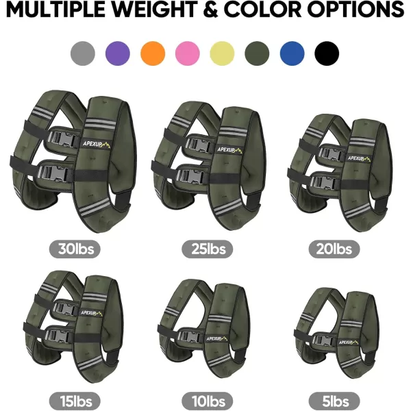 APEXUP Weighted Vest Men 5lbs10lbs15lbs20lbs25lbs30lbs Weights with Reflective Stripe Weighted vest for Women Workout Equipment for Strength Training RunningGreen