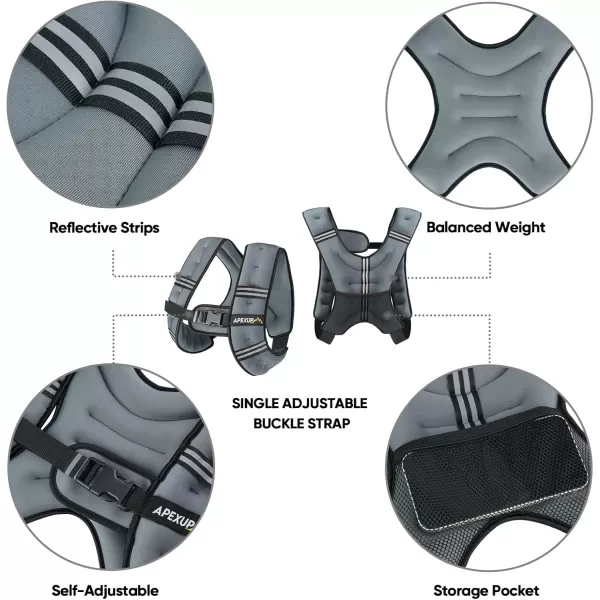 APEXUP Weighted Vest Men 5lbs10lbs15lbs20lbs25lbs30lbs Weights with Reflective Stripe Weighted vest for Women Workout Equipment for Strength Training RunningGrey