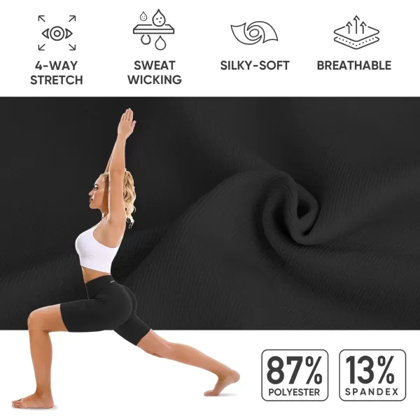 APEXUP Workout Shorts 8quot Biker Shorts Women High Waist Spandex Yoga Shorts with Side ampamp Inner PocketsBlack