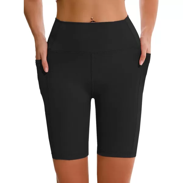 APEXUP Workout Shorts 8quot Biker Shorts Women High Waist Spandex Yoga Shorts with Side ampamp Inner PocketsBlack