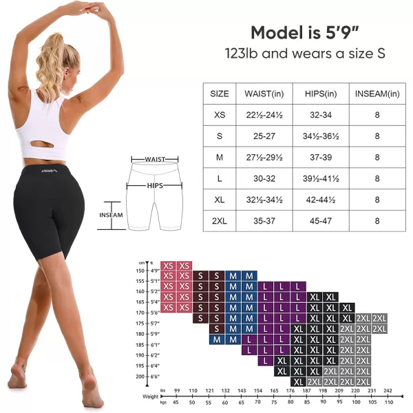 APEXUP Workout Shorts 8quot Biker Shorts Women High Waist Spandex Yoga Shorts with Side ampamp Inner PocketsBlack
