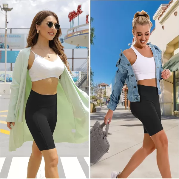 APEXUP Workout Shorts 8quot Biker Shorts Women High Waist Spandex Yoga Shorts with Side ampamp Inner PocketsBlack