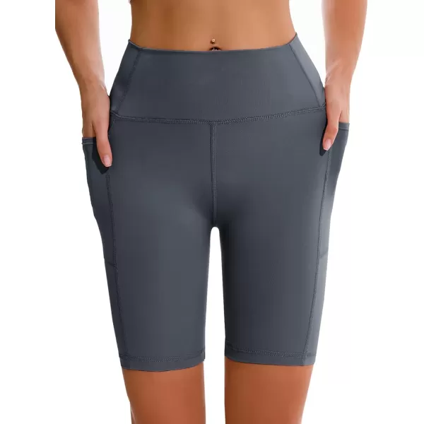 APEXUP Workout Shorts 8quot Biker Shorts Women High Waist Spandex Yoga Shorts with Side ampamp Inner PocketsCharcoal1pk