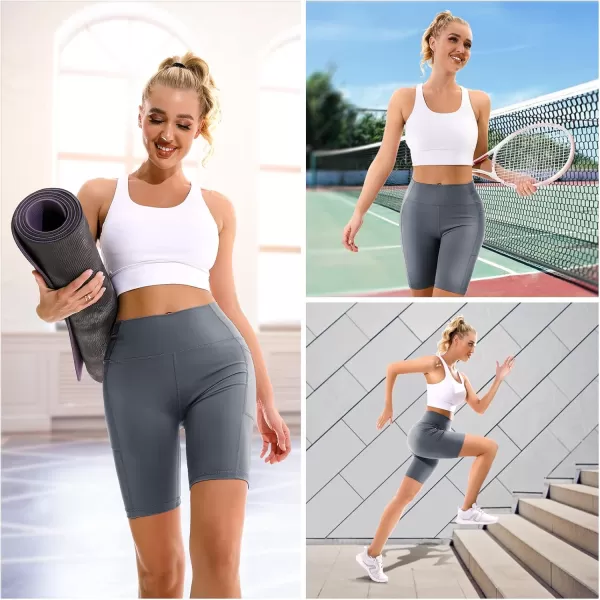 APEXUP Workout Shorts 8quot Biker Shorts Women High Waist Spandex Yoga Shorts with Side ampamp Inner PocketsCharcoal1pk