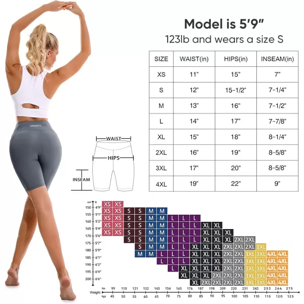 APEXUP Workout Shorts 8quot Biker Shorts Women High Waist Spandex Yoga Shorts with Side ampamp Inner PocketsCharcoal1pk