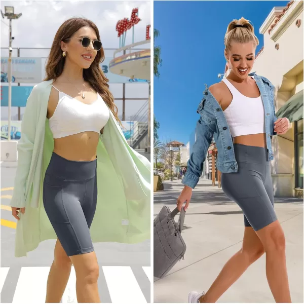 APEXUP Workout Shorts 8quot Biker Shorts Women High Waist Spandex Yoga Shorts with Side ampamp Inner PocketsCharcoal1pk